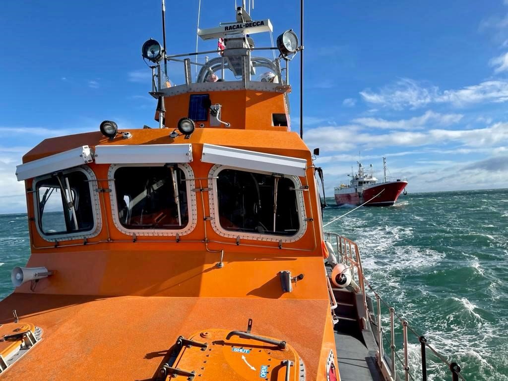 Red Bay and Larne RNLI at the rescue of the Spanish trawler. Photo: RNLI/Red Bay